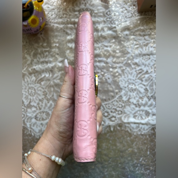 GUCCI AUTHENTICATED Guccissima GG Interlocking Pink Leather Long Wallet/Clutch - Picture 6 of 16